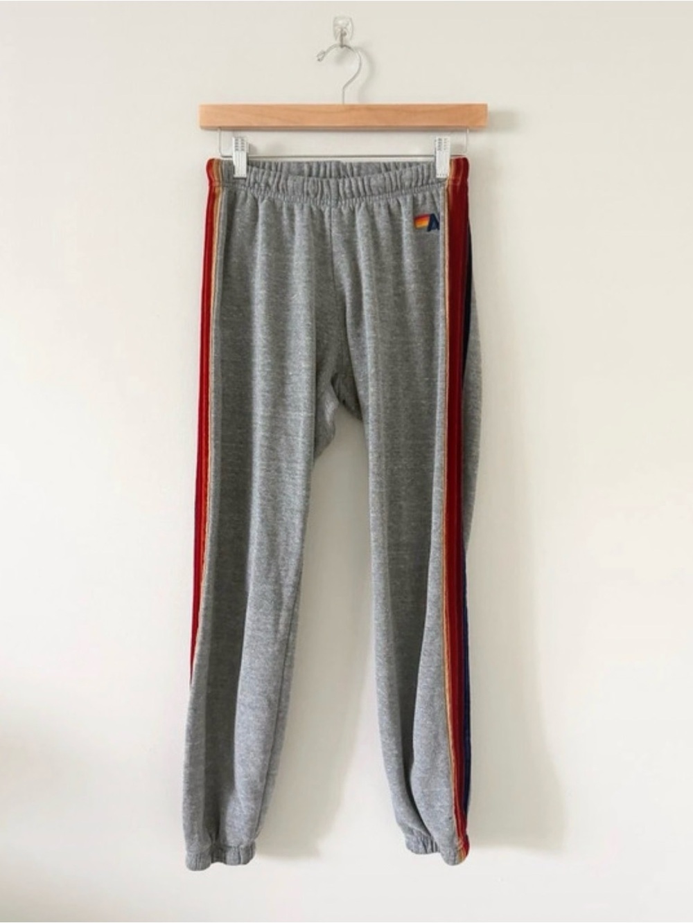 Aviator Nation Grey Jogger Pants w/ Velvet Rainbow Stripes 🌈 SIZE SMALL! EUC!
